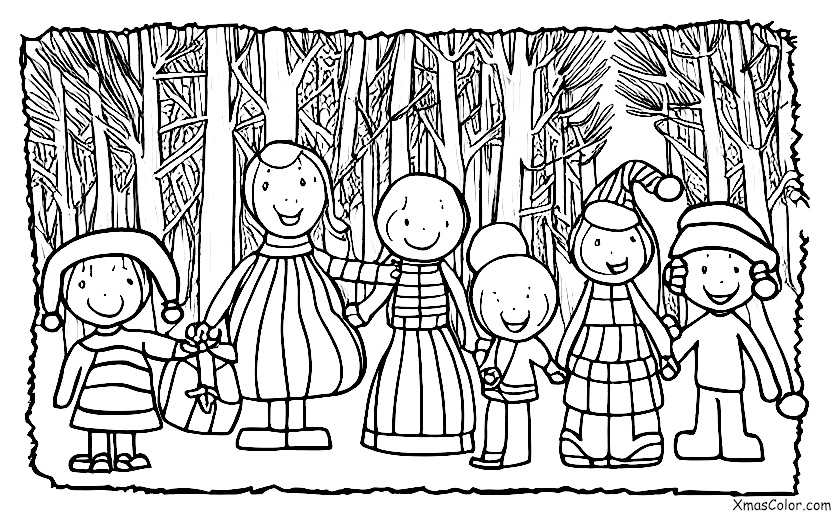 Christmas / Choosing and Cutting Down a Christmas Tree: A family is choosing a Christmas tree in the forest