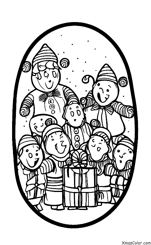 Christmas / Christmas carolers: Christmas carolers singing in front of a Christmas tree