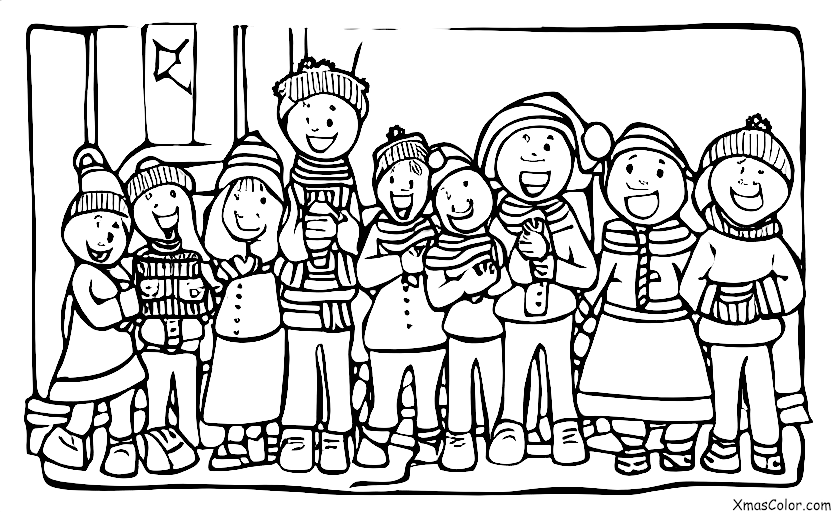 Christmas / Christmas carolers: Christmas carolers standing in front of a fireplace