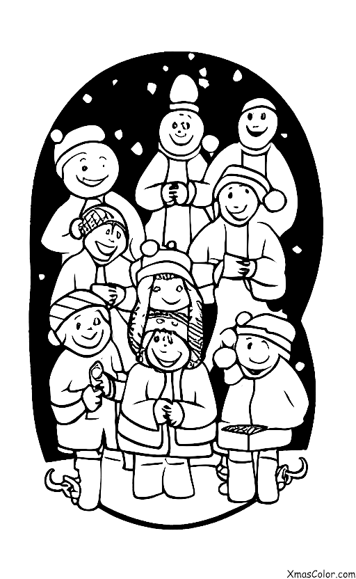 Christmas / Christmas caroling: Christmas carolers singing around a bonfire