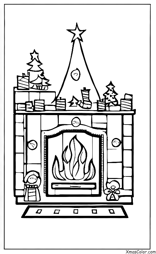 Christmas / Christmas colors: A fireplace with a red and green rug