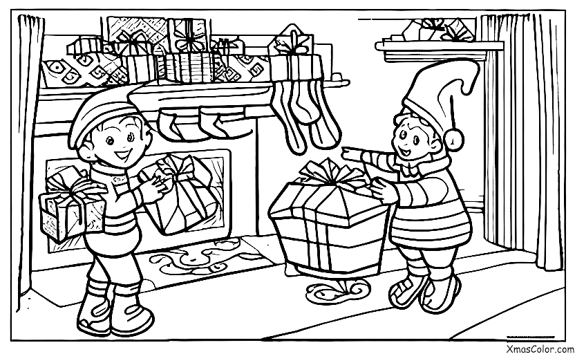 Christmas / Christmas Elf: Christmas Elf delivering presents to good children