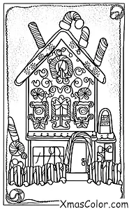 Christmas / Christmas gingerbread houses: A gingerbread house with a big Christmas tree in front of it