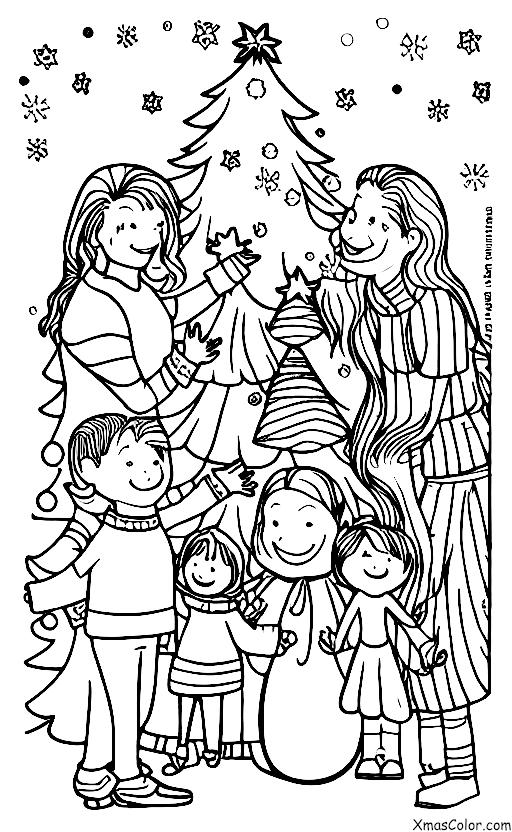 Christmas / Christmas in the country: A family gathered around the Christmas tree