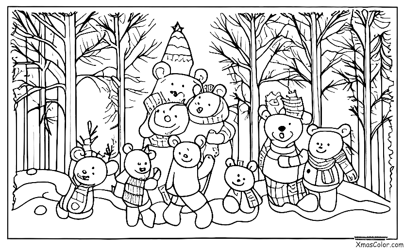 Christmas / Christmas in the mountains: A family of bears enjoying the winter scenery