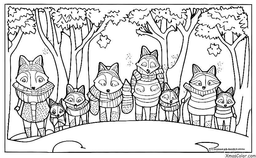 Christmas / Christmas in the mountains: A family of foxes enjoying the winter scenery