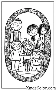 Christmas / Christmas in the suburbs: A family of four walking through a snow-covered neighborhood to go see Christmas lights