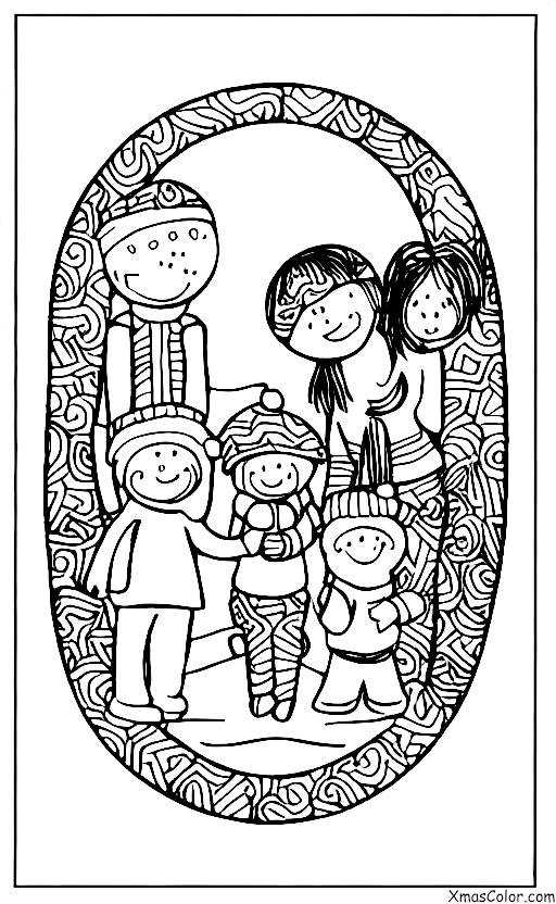 Christmas / Christmas in the suburbs: A family of four walking through a snow-covered neighborhood to go see Christmas lights