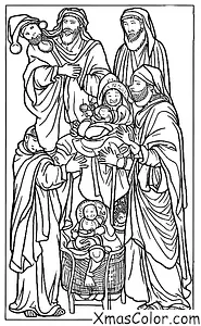 Christmas / Christmas Miracle: The three wise men bringing gifts to baby Jesus