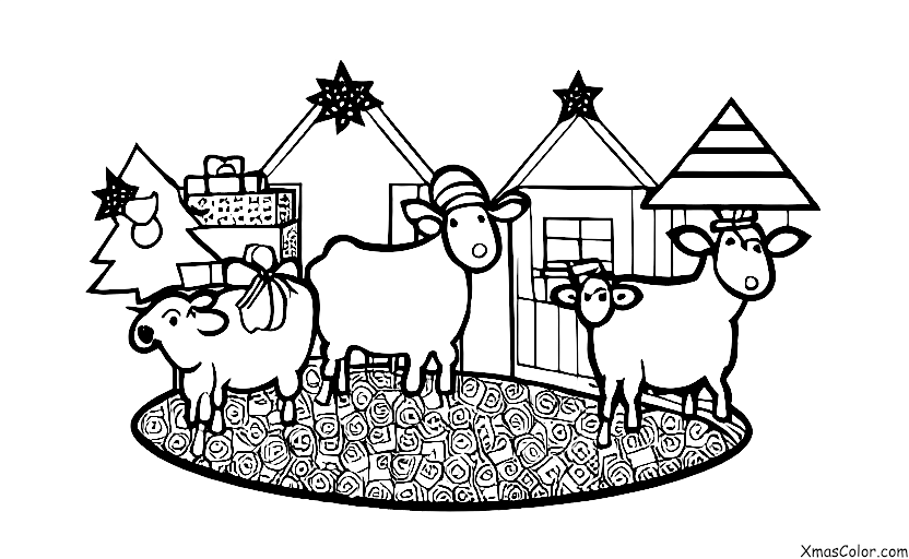Christmas / Christmas on a farm: The animals are decorating the Christmas tree