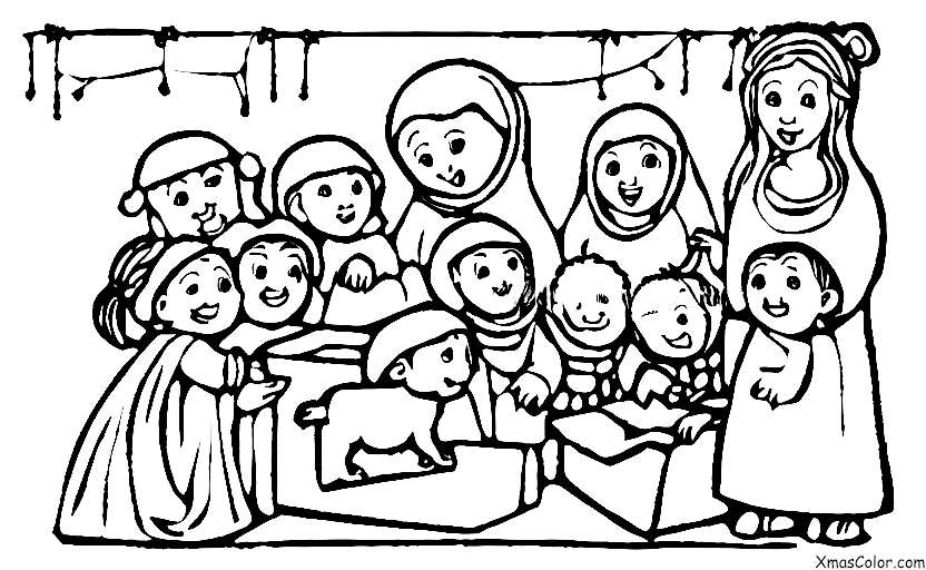 Christmas / Christmas plays: A group of children acting out the nativity scene