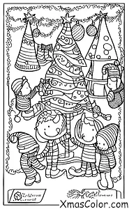 Christmas / Christmas traditions: A family decorates their Christmas tree with ornaments and lights