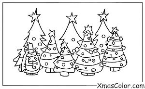 Christmas / Christmas Trees: A family of foxes sitting in front of a Christmas tree
