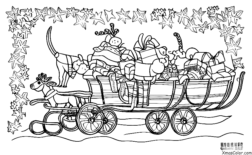 Christmas / Christmas Trees: A sleigh being pulled by reindeer