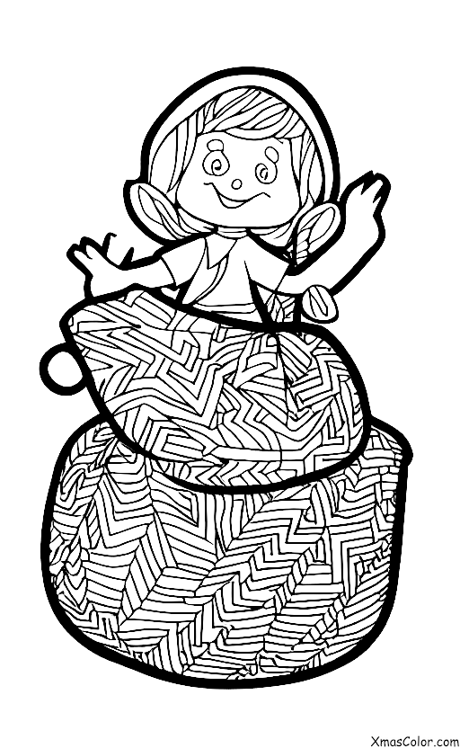 Christmas / Christmas Trees: An elf packing presents into a sack