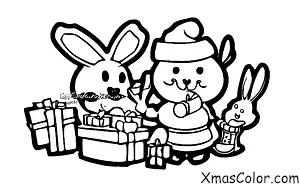 Christmas / Christmas with animals: A bunny in a Santa hat eating a carrot