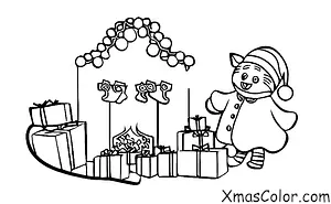 Christmas / Christmas with animals: A cat playing with a Christmas tree