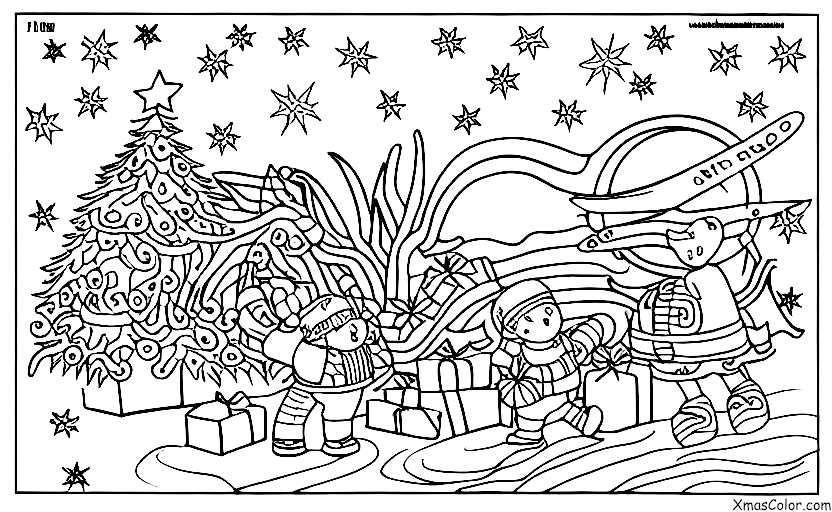 Christmas / Comet: Comet flying through the night sky