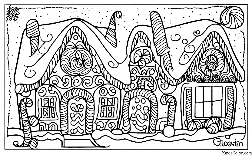 Christmas / Decorating Gingerbread Houses: A gingerbread house with snowy rooftops