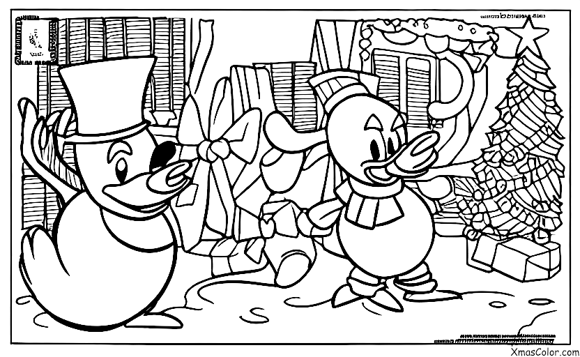 Christmas / Disney Christmas: Donald Duck building a snowman
