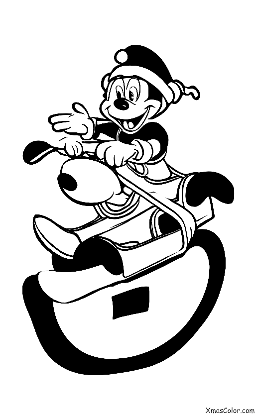 Christmas / Disney Christmas: Goofy sliding down a hill on a sled
