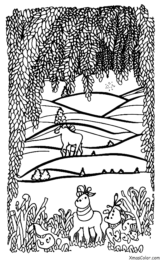 Christmas / Donner: Donner grazing in a field of snow