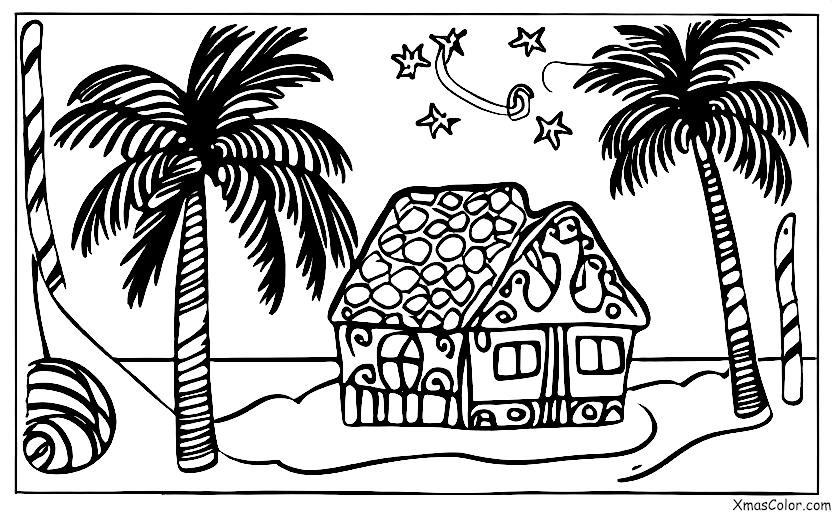 Christmas / Eating Gingerbread Houses: A gingerbread house on the beach