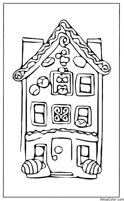 Christmas / Eating Gingerbread Houses: A gingerbread house with a gingerbread man peeking out of the window