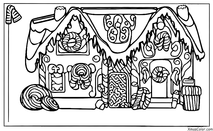 Christmas / Eating Gingerbread Houses: A gingerbread house with a lot of different kinds of cookies