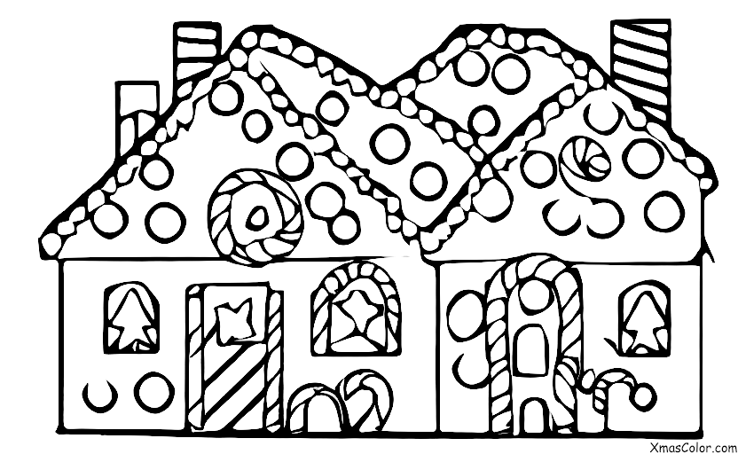 Christmas / Eating Gingerbread Houses: A gingerbread house with a Santa Claus gingerbread man in the chimney