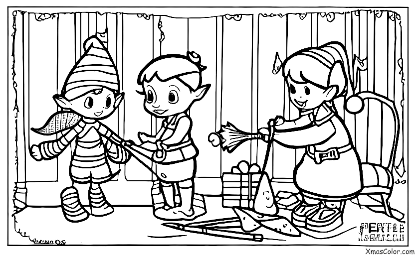 Christmas / Elves: An elf painting a toy