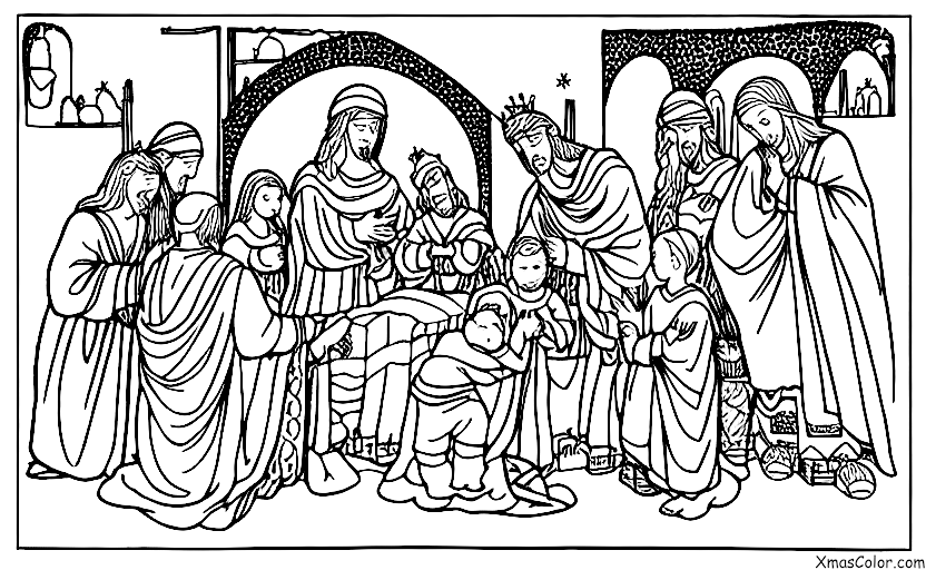 Christmas / Epiphany: The Three Kings presenting their gifts to baby Jesus