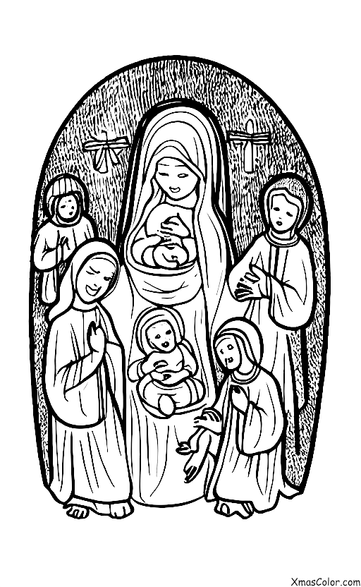 Christmas / Feliz Navidad: A Nativity scene with the baby Jesus, Mary, and Joseph