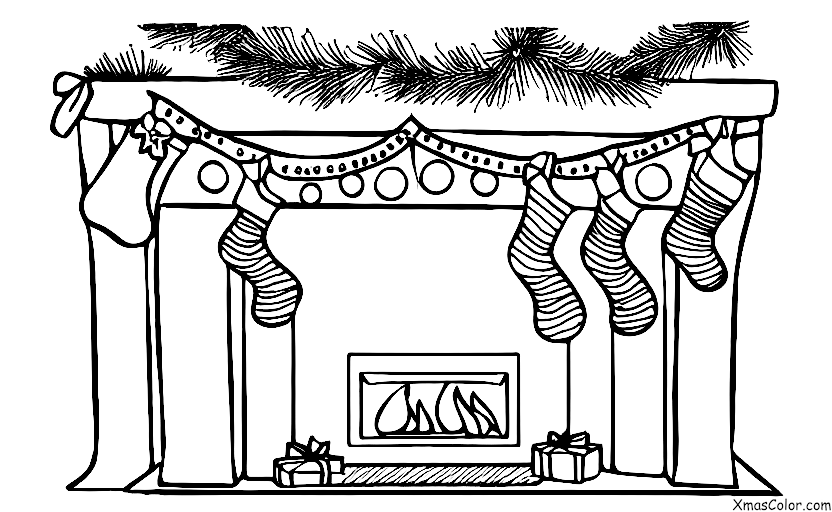 Christmas / Fireplaces: A fireplace with a mantel decorated for Christmas