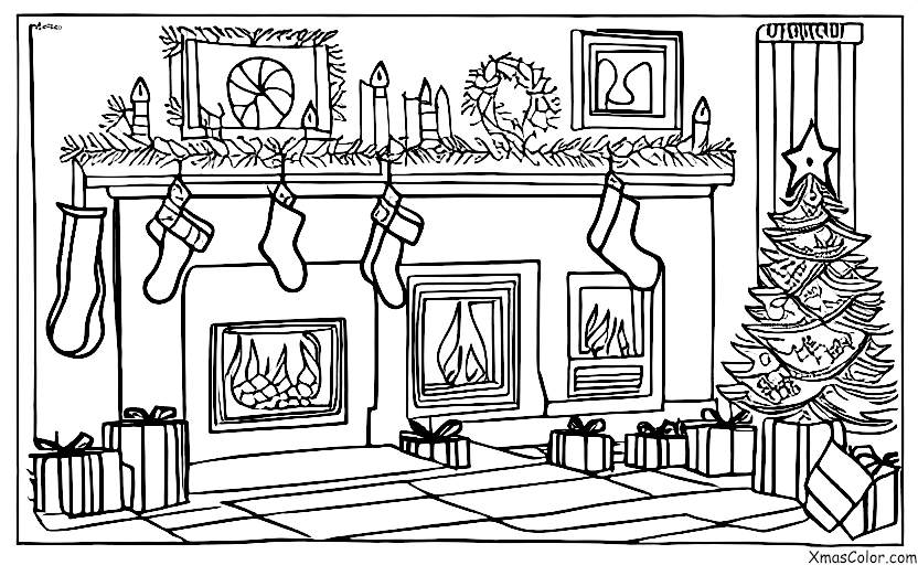 Christmas / Fireplaces: A fireplace with a yule log burning