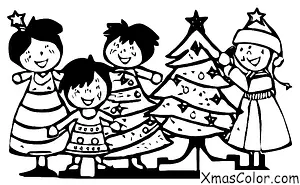 Christmas / Friends: 5 friends decorating a Christmas tree