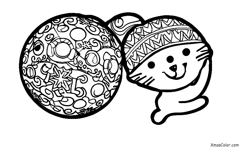 Christmas / Hanging Christmas Ornaments: A kitten playing with an ornament