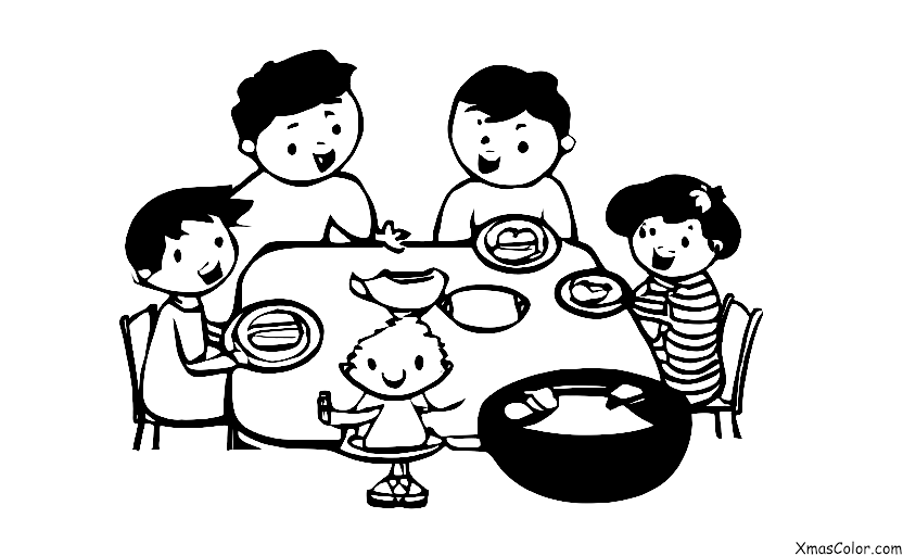 Christmas / Hanukkah: A family gathered around the table eating latkes