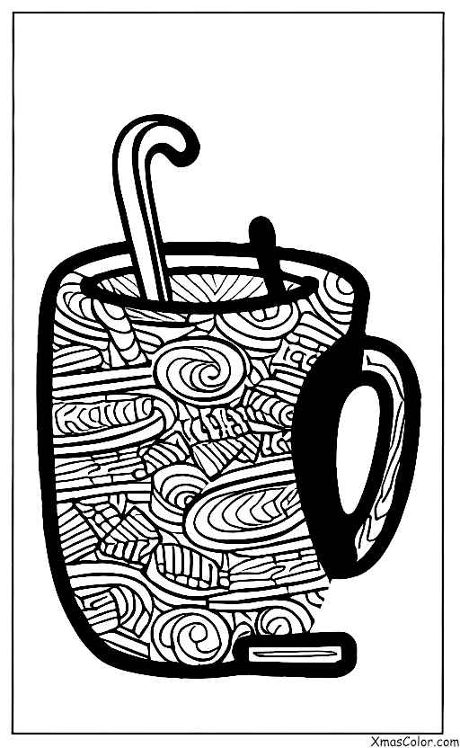 Christmas / Hot Cocoa: A mug of hot chocolate with a candy cane