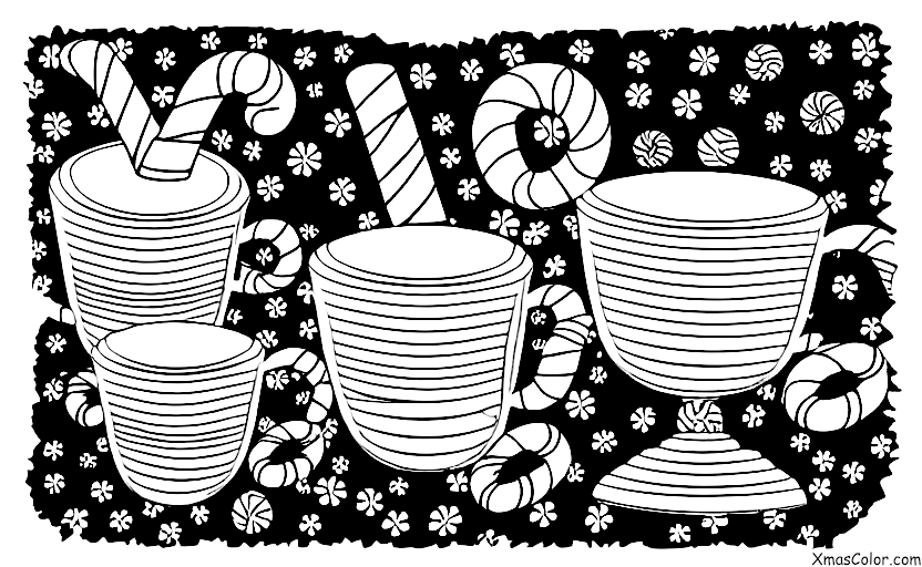 Christmas / Hot Cocoa: A mug of hot cocoa with a candy cane
