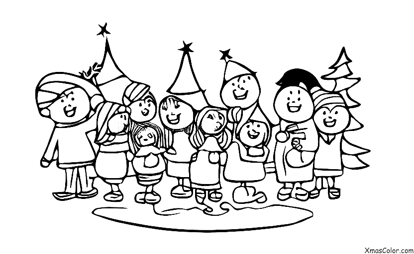 Christmas / Joy to the World: A group of people singing around a Christmas tree