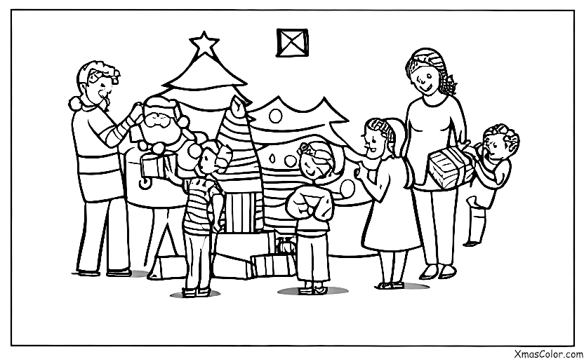 Christmas / Joy: A family gathered around the Christmas tree