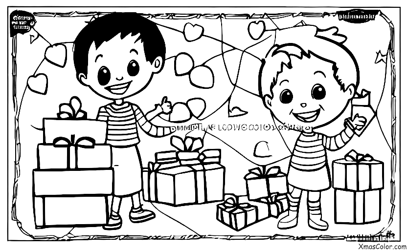 Christmas / Love: A boy giving a present to his girlfriend