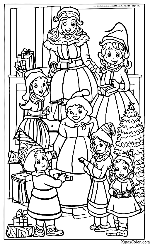 Christmas / Mrs. Claus: Mrs. Claus and the elves wrapping presents