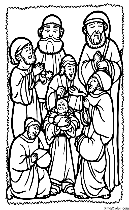 Christmas / Nativity Scene: The three wise men giving gifts to baby Jesus