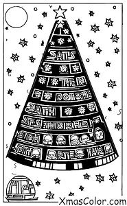 Christmas / Nerdy Christmas: A Christmas tree adorned with Star Wars ornaments and lights
