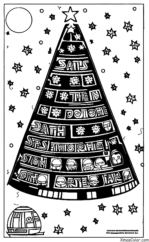 Christmas / Nerdy Christmas: A Christmas tree adorned with Star Wars ornaments and lights