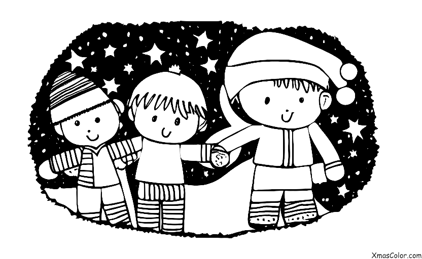 Christmas / Peace: A boy and a girl holding hands and looking up at the starry sky