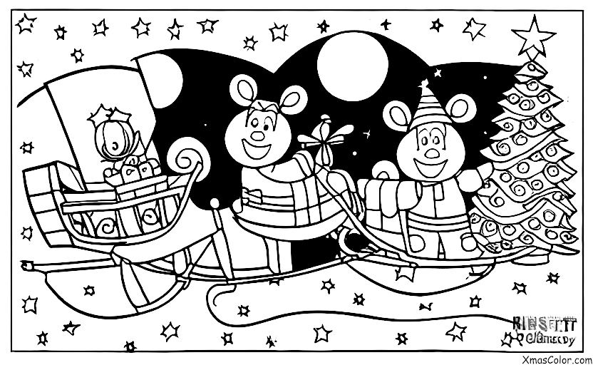 Christmas / Rudolph: Rudolph and Santa flying in the night sky