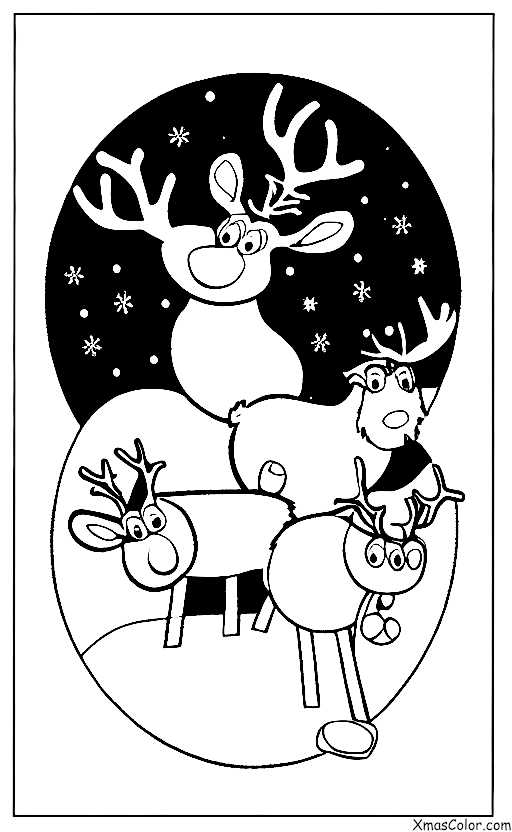 Christmas / Rudolph: Rudolph and the other reindeer playing in the snow